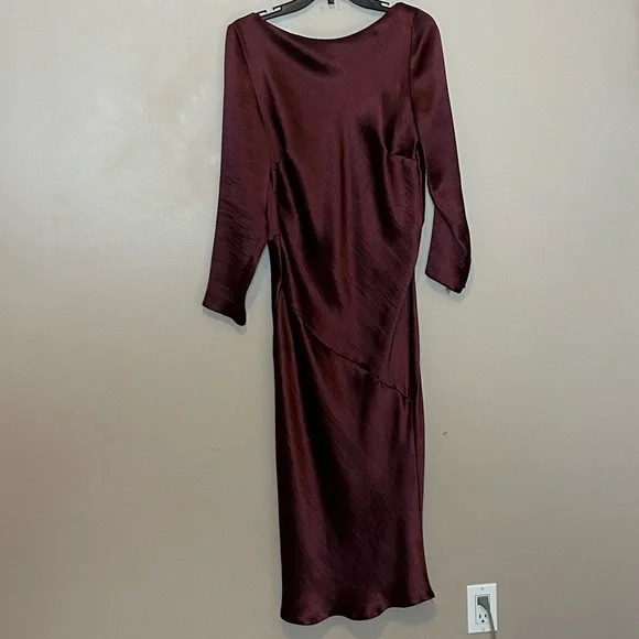 Plum Slip Midi Dress with Long Sleeves Size 14 - Picture 1 of 6
